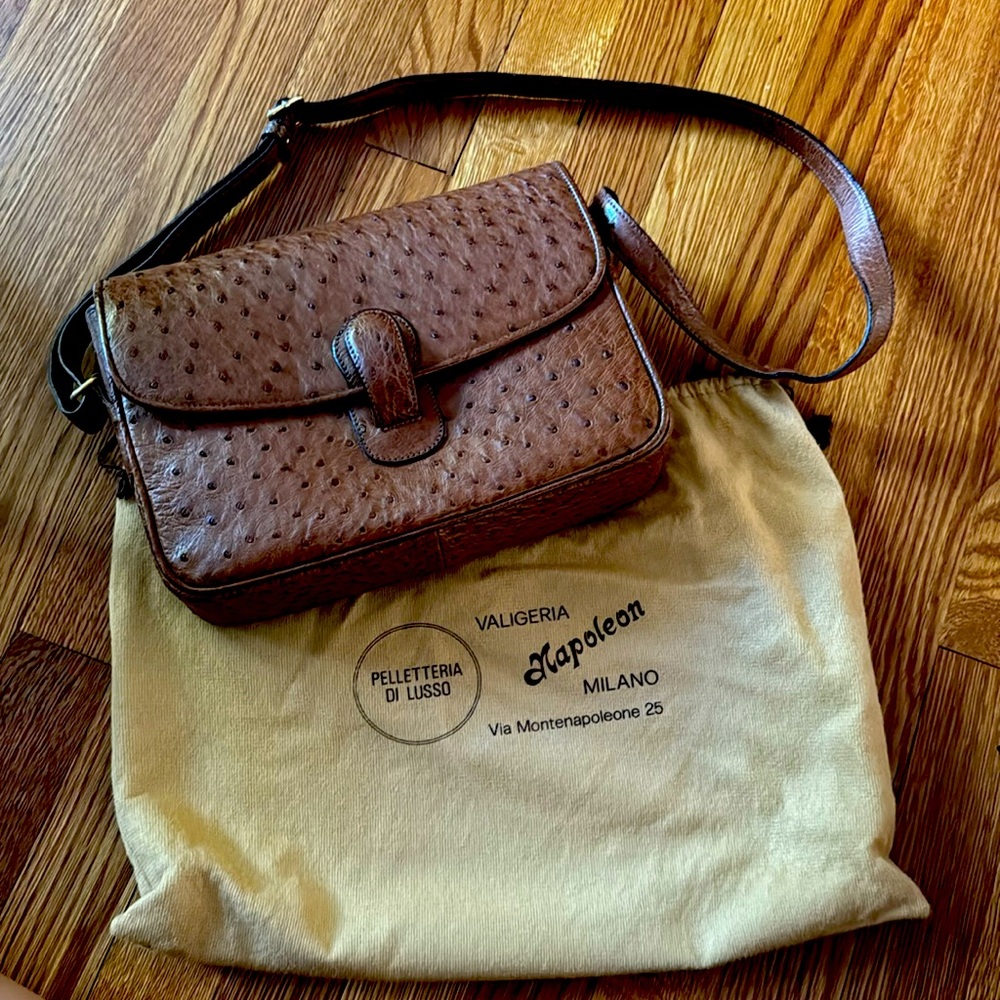 Brown ostrich shoulder bag from Italy